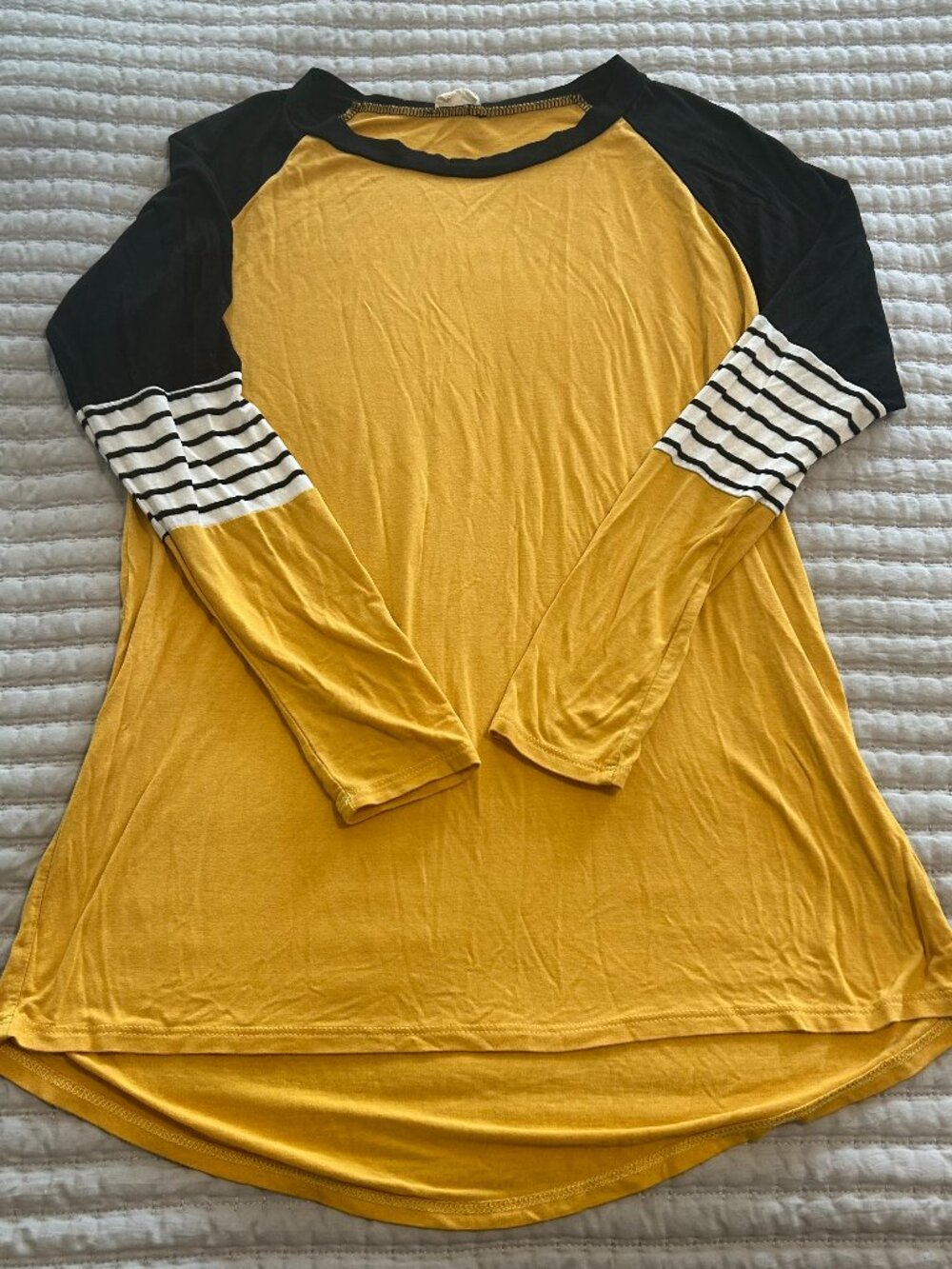 Lovely Melody Colorblock Raglan Tee Yellow Black Striped Size Large